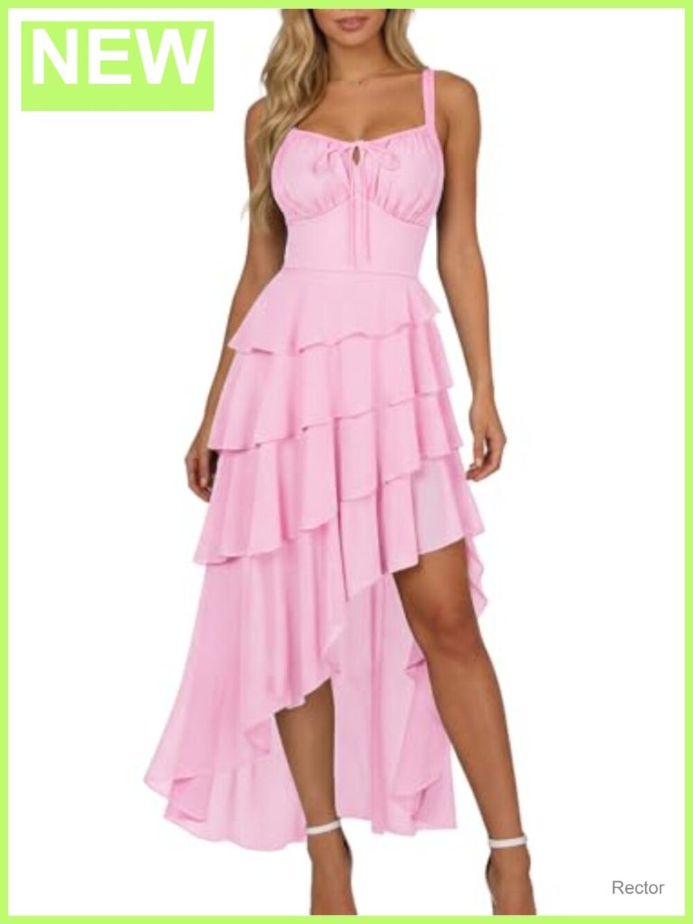 Chiffon High-Low Ruffle Dress with Pockets Smocked Back